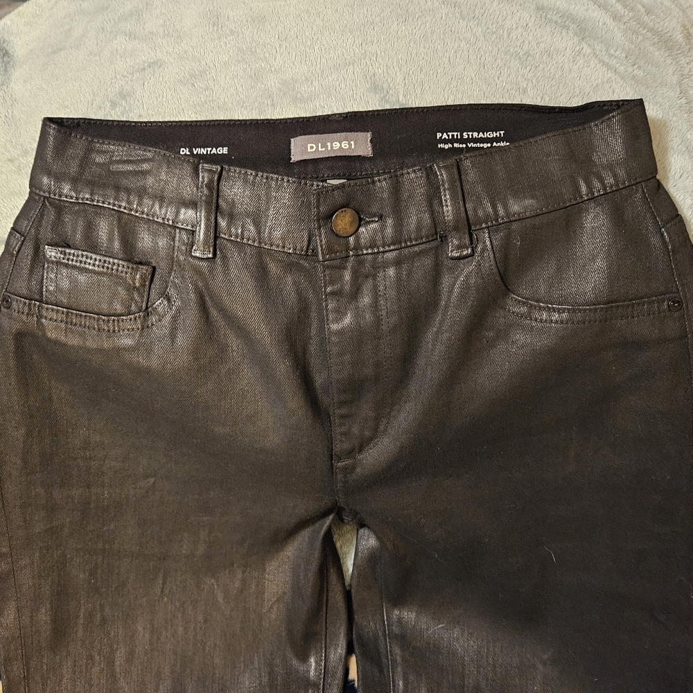 DL1961 Patti Straight High Rise Vintage Ankle Jeans Black Coated ~ Women's Sz 28
